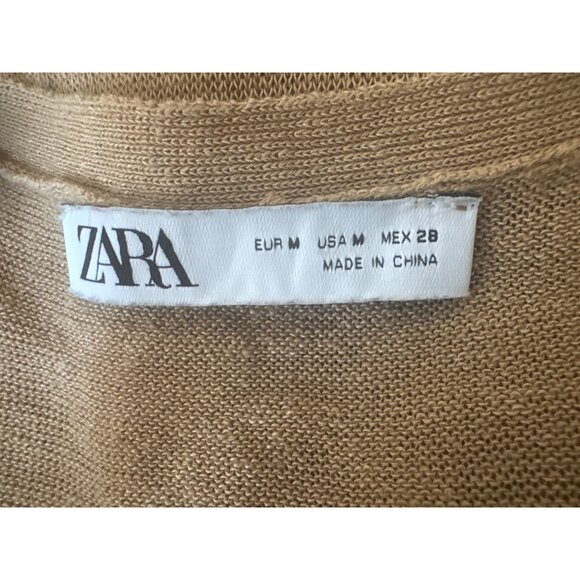 2/$30 ZARA M Sleeveless V Neckline Button-Down Camel Linen Blend Midi Dress - Picture 4 of 16